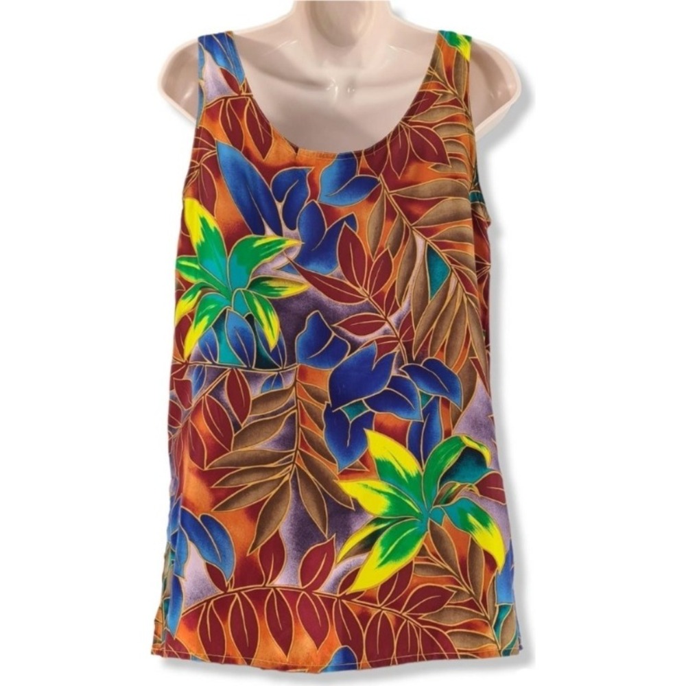 Vintage 90's Express 100% Silk Tropical Leaf Tank Top Large Y2K